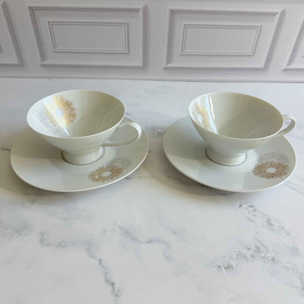 VTG PAIR (2) Rosenthal MCM Art Deco Sunburst‎ Footed Teacup & Saucer